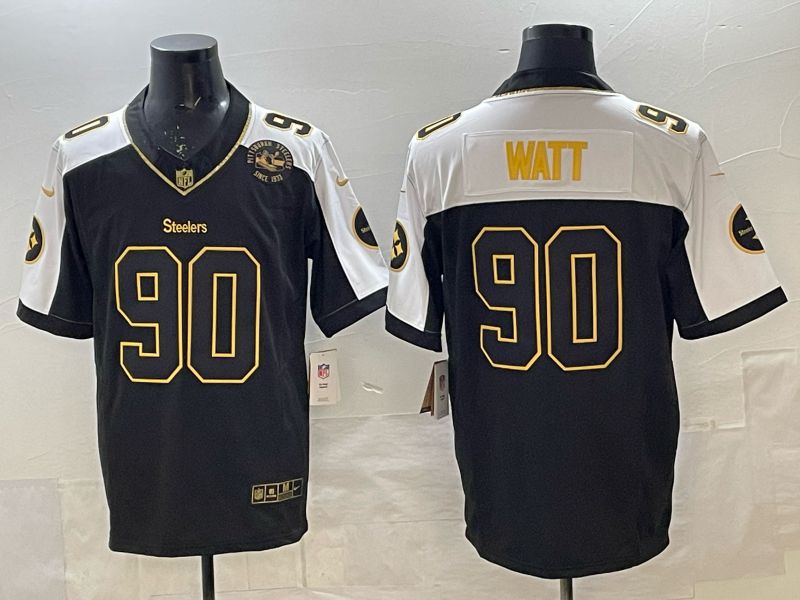 Men Nike 2025 Pittsburgh Steelers #90 Watt Black gold 3th generation Limited NFL Jersey 002->washington commanders->NFL Jersey